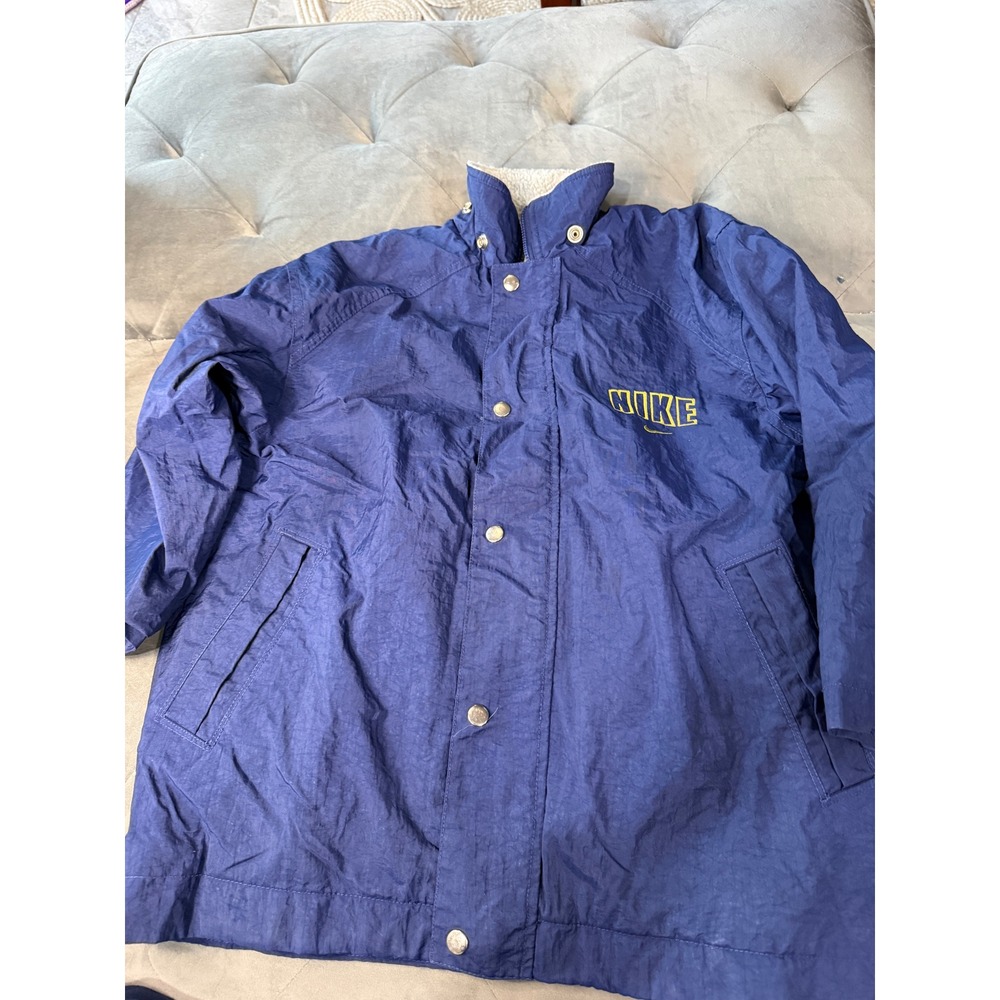 Vintage Nike Kids Navy Blue Sherpa Fleece Lined Windbreaker Jacket Size S 8